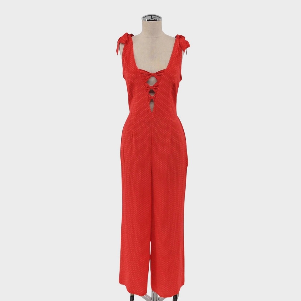 Intermix Silk Brigette Jumpsuit Womens Size 2 Polka Dot Red Wide Leg Cut Out